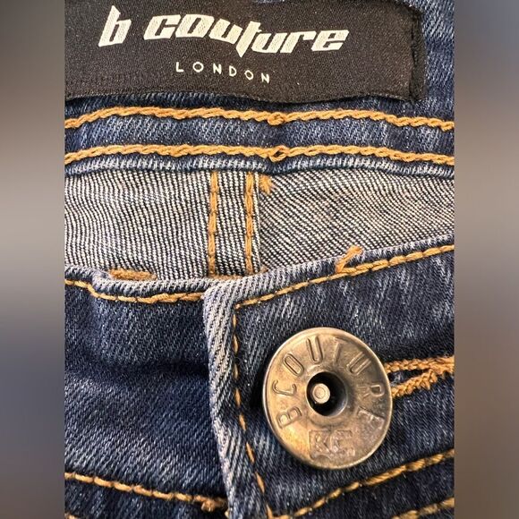 B Couture High Barnet Taper Fit Jeans Paint Splatter Mid Blue Stretchy Men Sz 36 - Picture 12 of 12